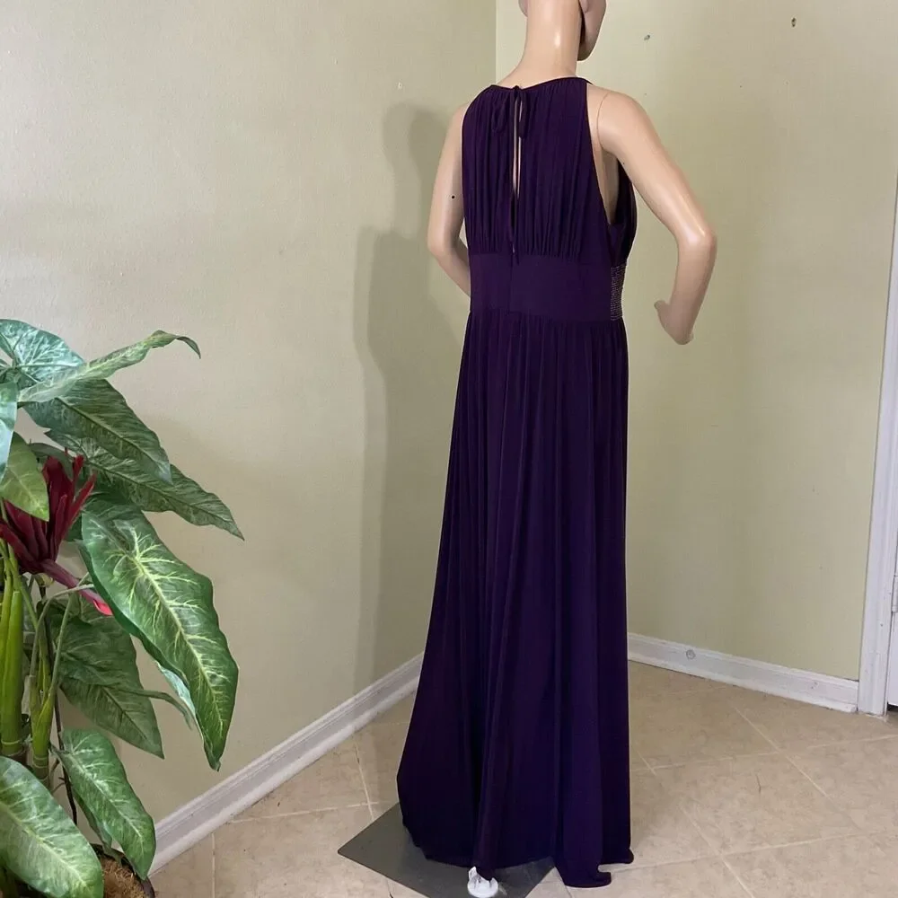 R & M Richards Plus 14 Formal PROM GALA EVENT Purple, empire waist  halter Dress - Picture 3 of 16